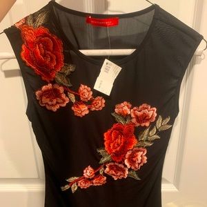 Black mesh and embroidered bodysuit